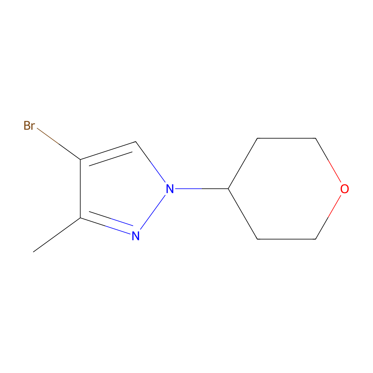 4-Bromo-3-methyl-1-(tetrahydro-2H-pyran-4-yl)-1H-pyrazole molecular structure, CAS 1563531-47-4