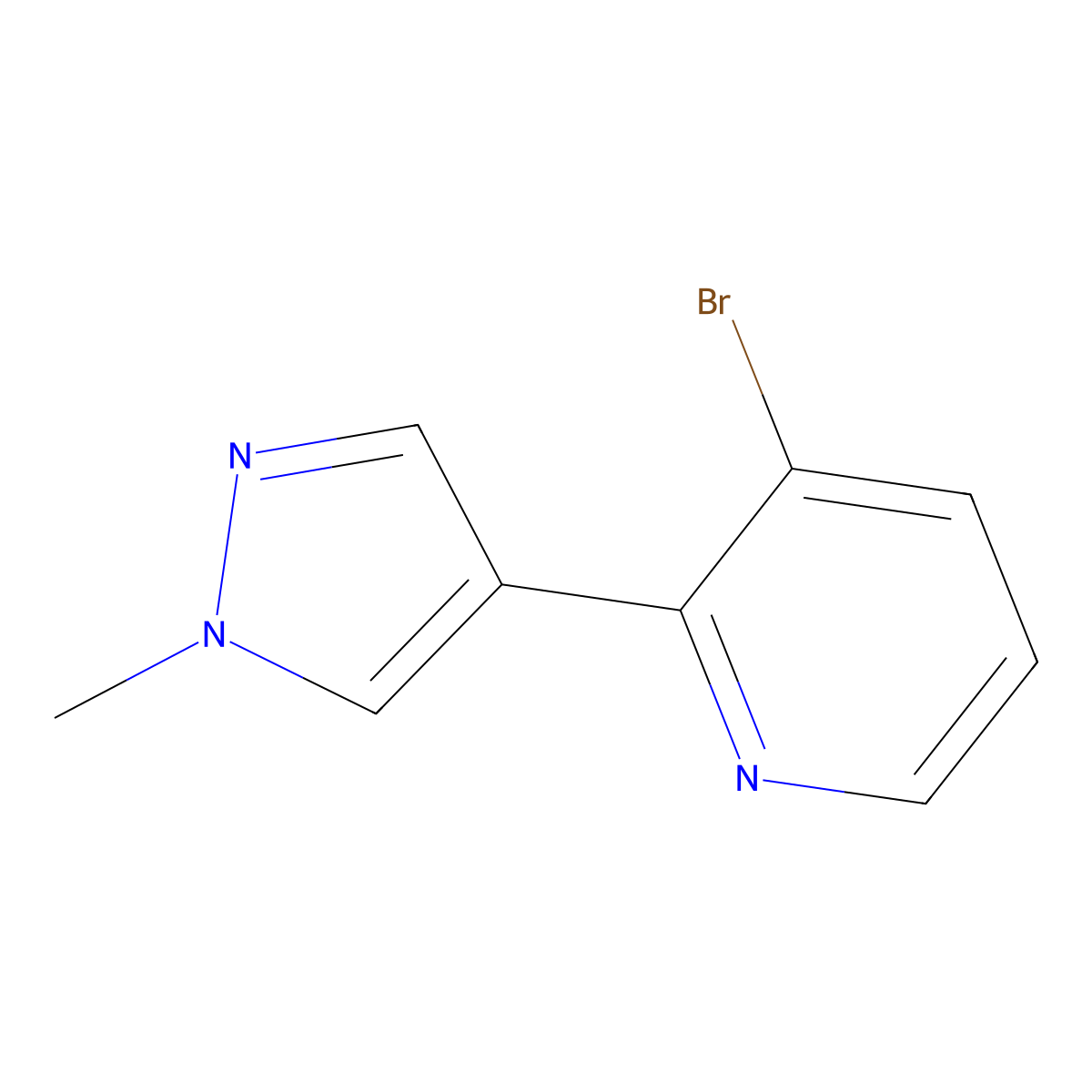 3-Bromo-2-(1-methyl-1H-pyrazol-4-yl)pyridine molecular structure, CAS 1563532-18-2