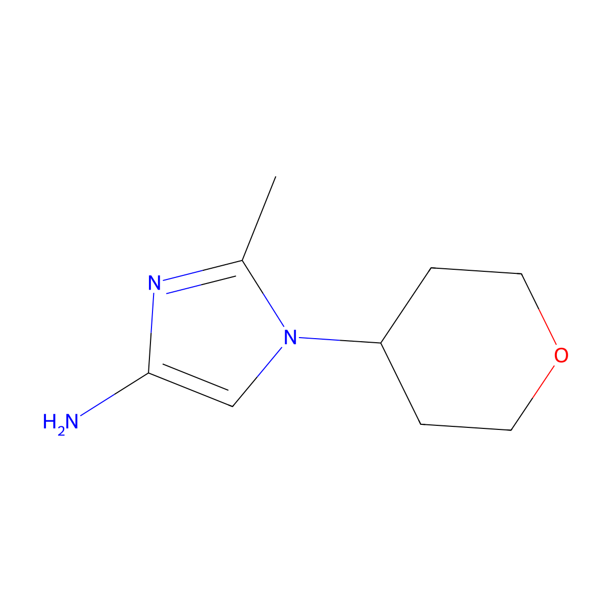 4-Amino-2-methyl-1-(oxan-4-yl)-1H-imidazole molecular structure, CAS 1563532-42-2