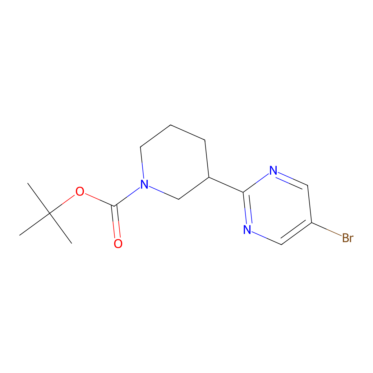 Tert-butyl 3-(5-bromopyrimidin-2-yl)piperidine-1-carboxylate molecular structure, CAS 1563532-49-9