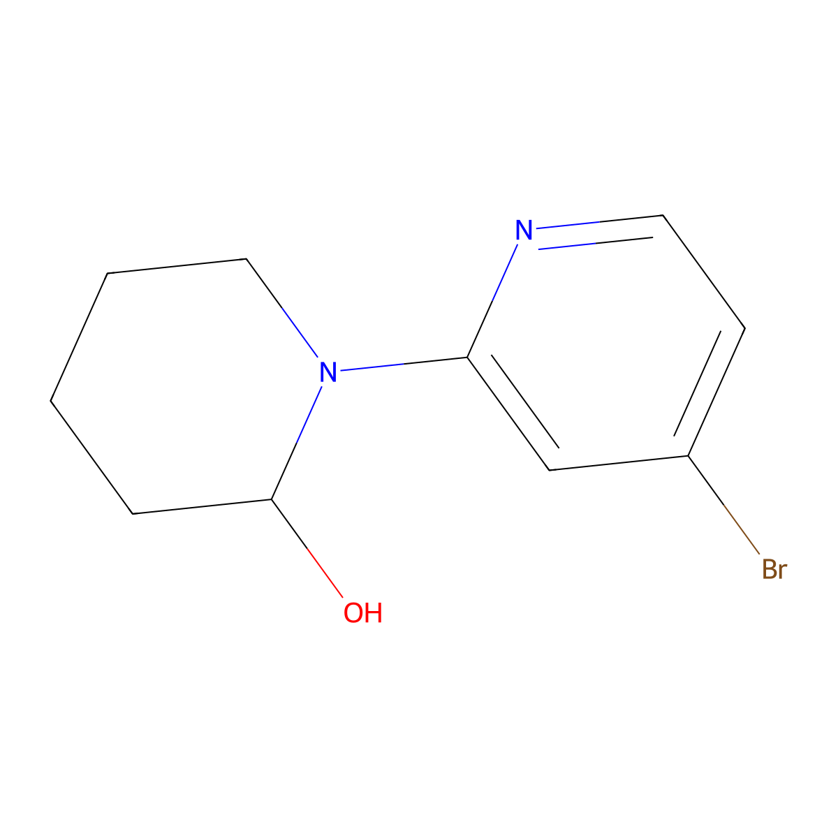 4-Bromo-2-(2-hydroxypiperidin-1-yl)pyridine molecular structure, CAS 1563532-69-3