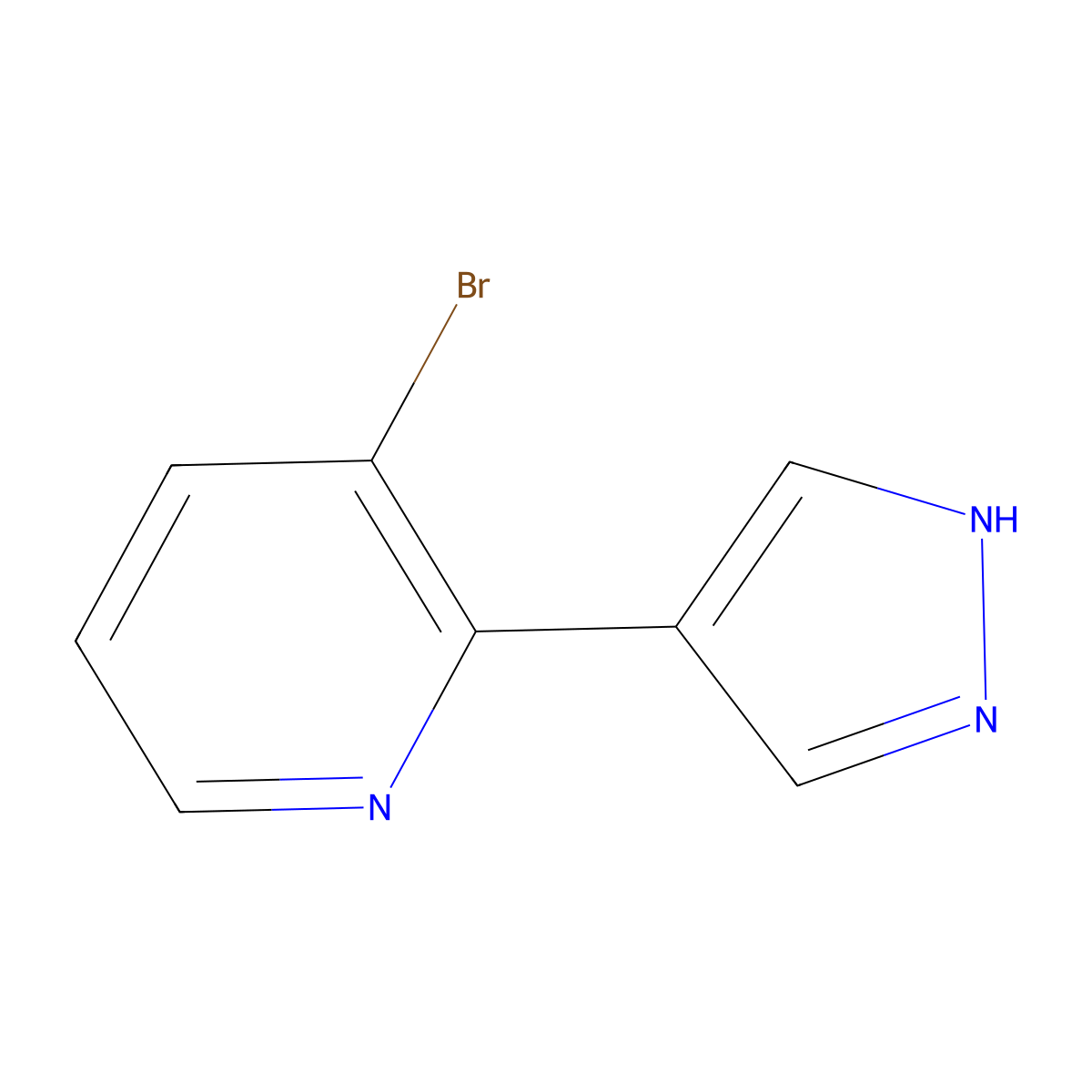 3-Bromo-2-(1H-pyrazol-4-yl)pyridine molecular structure, CAS 1563533-23-2