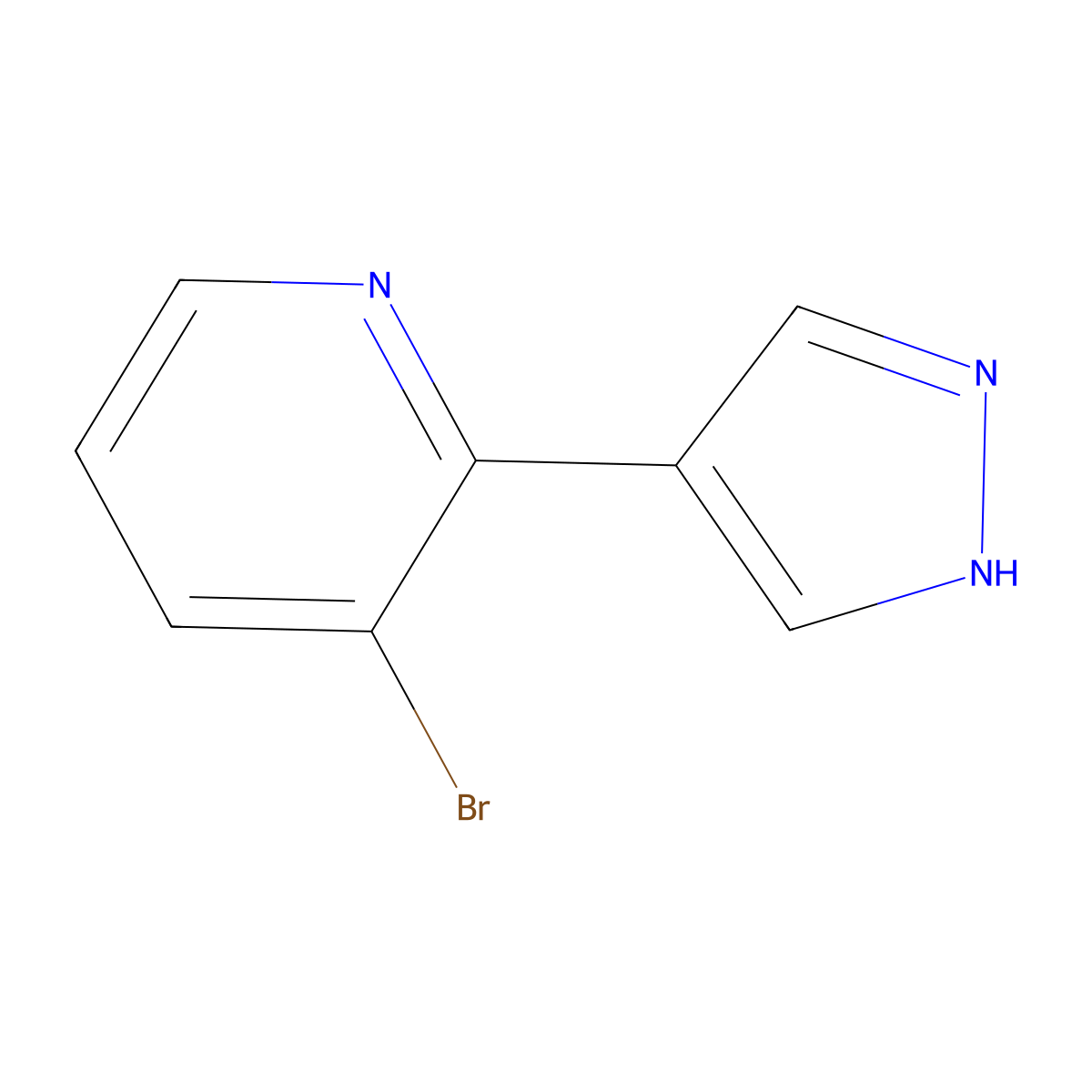 3-Bromo-2-(1H-pyrazol-4-yl)pyridine molecular structure, CAS 1563533-23-2