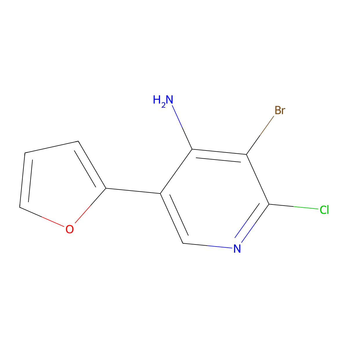 4-Amino-2-chloro-3-bromo-5-(2-furyl)pyridine molecular structure, CAS 1563533-78-7