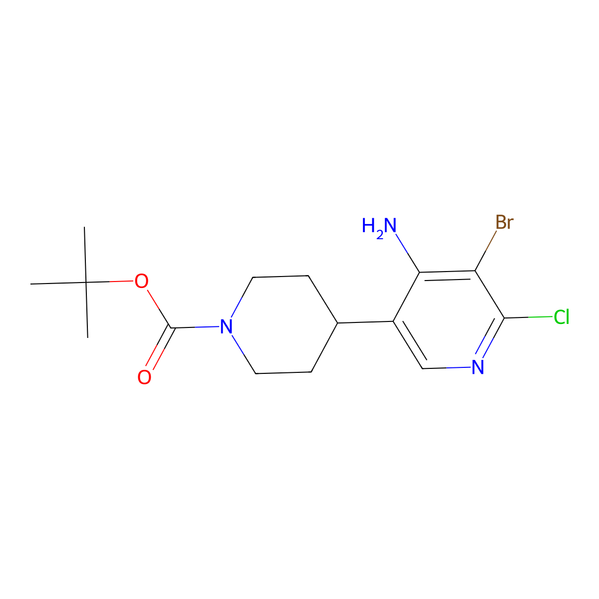 4-Amino-2-chloro-3-bromo-5-(N-Boc-piperidin-4-yl)pyridine molecular structure, CAS 1563534-40-6