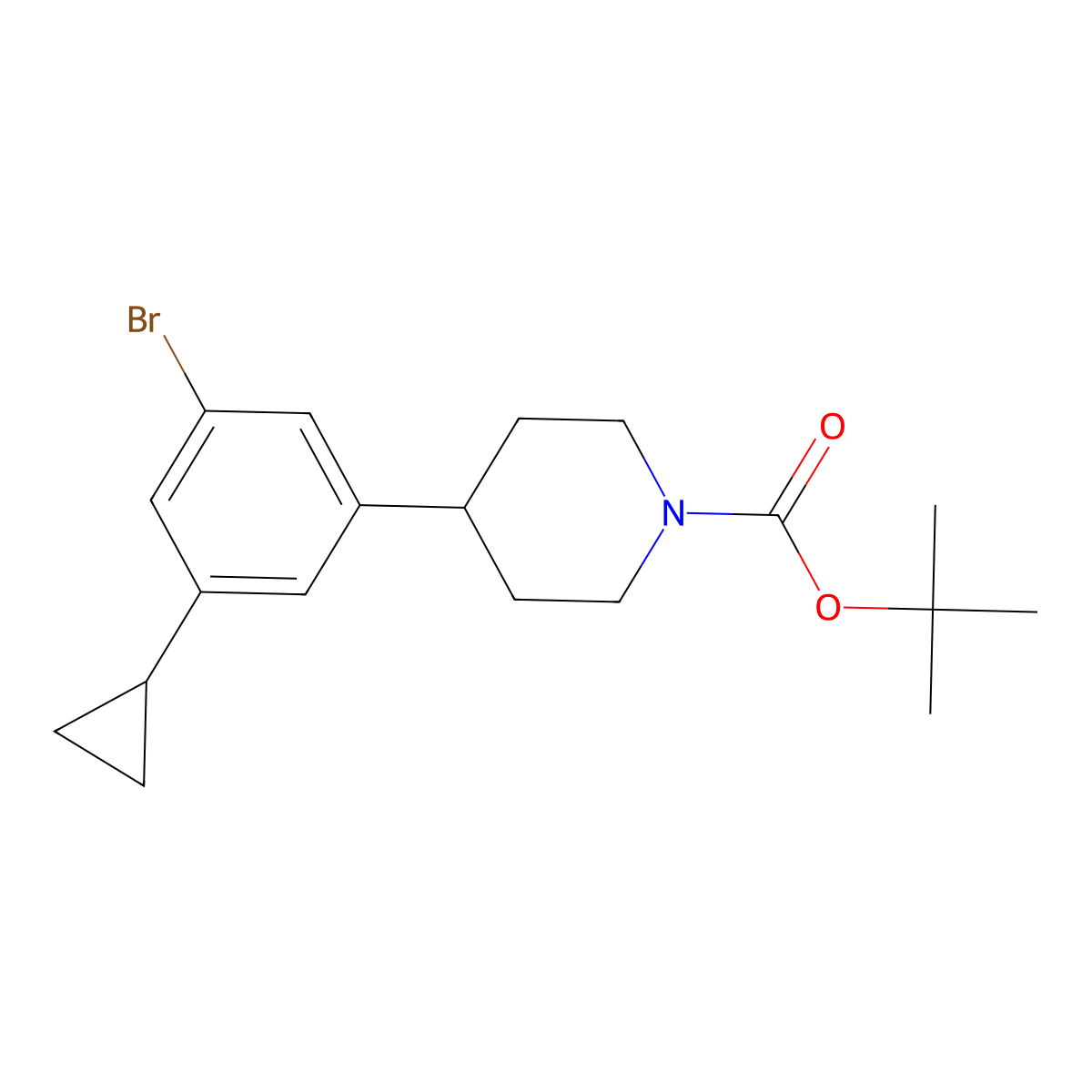 3-Cyclopropyl-5-(N-Boc-piperidin-4-yl)bromobenzene molecular structure, CAS 1563534-58-6