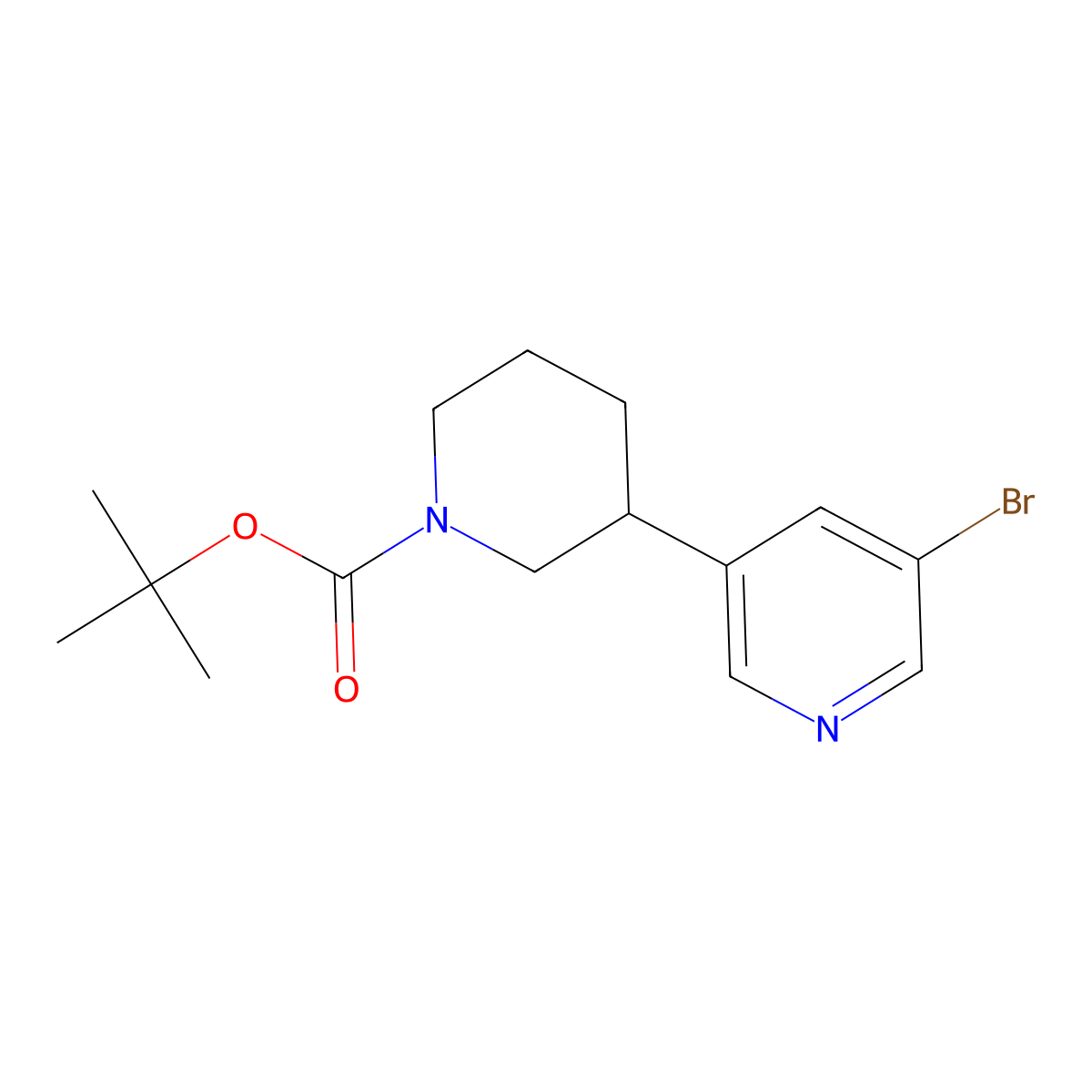 1-Piperidinecarboxylicacid,3-(5-bromo-3-pyridinyl)-,1,1-dimethylethylester molecular structure, CAS 1563534-92-8