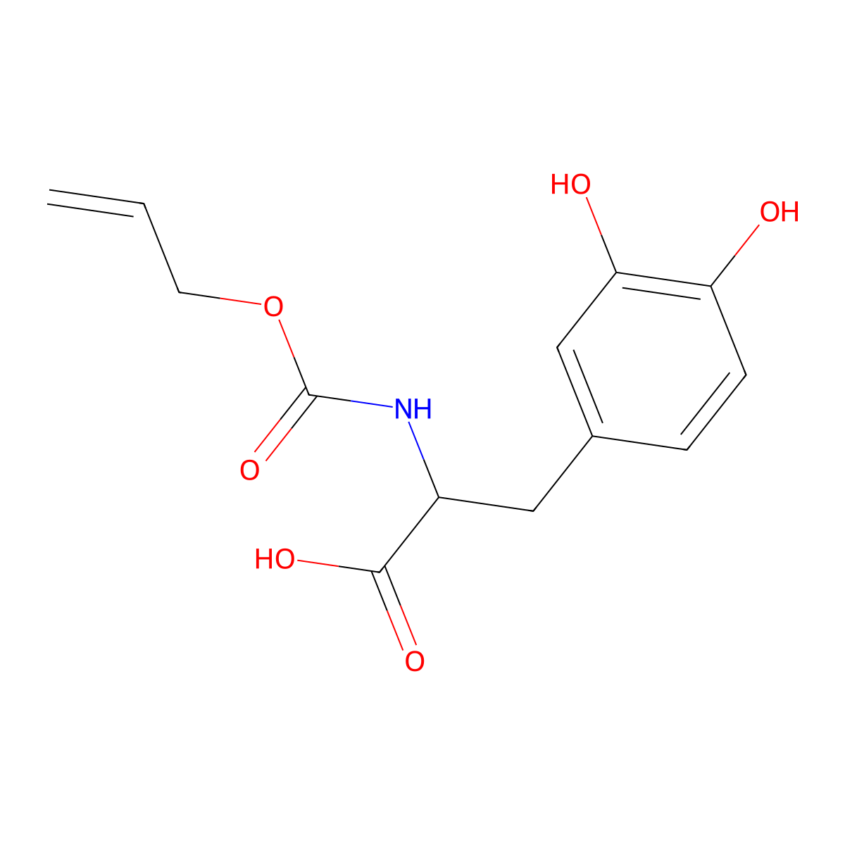 (2S)-3-(3,4-dihydroxyphenyl)-2-{[(prop-2-en-1-yloxy)carbonyl]amino}propanoic acid molecular structure, CAS 1563590-12-4