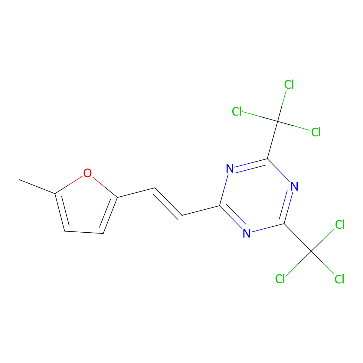 2-[2-(5-Methylfuran-2-yl)vinyl]-4,6-bis(trichloromethyl)-1,3,5-triazine molecular structure, CAS 156360-76-8