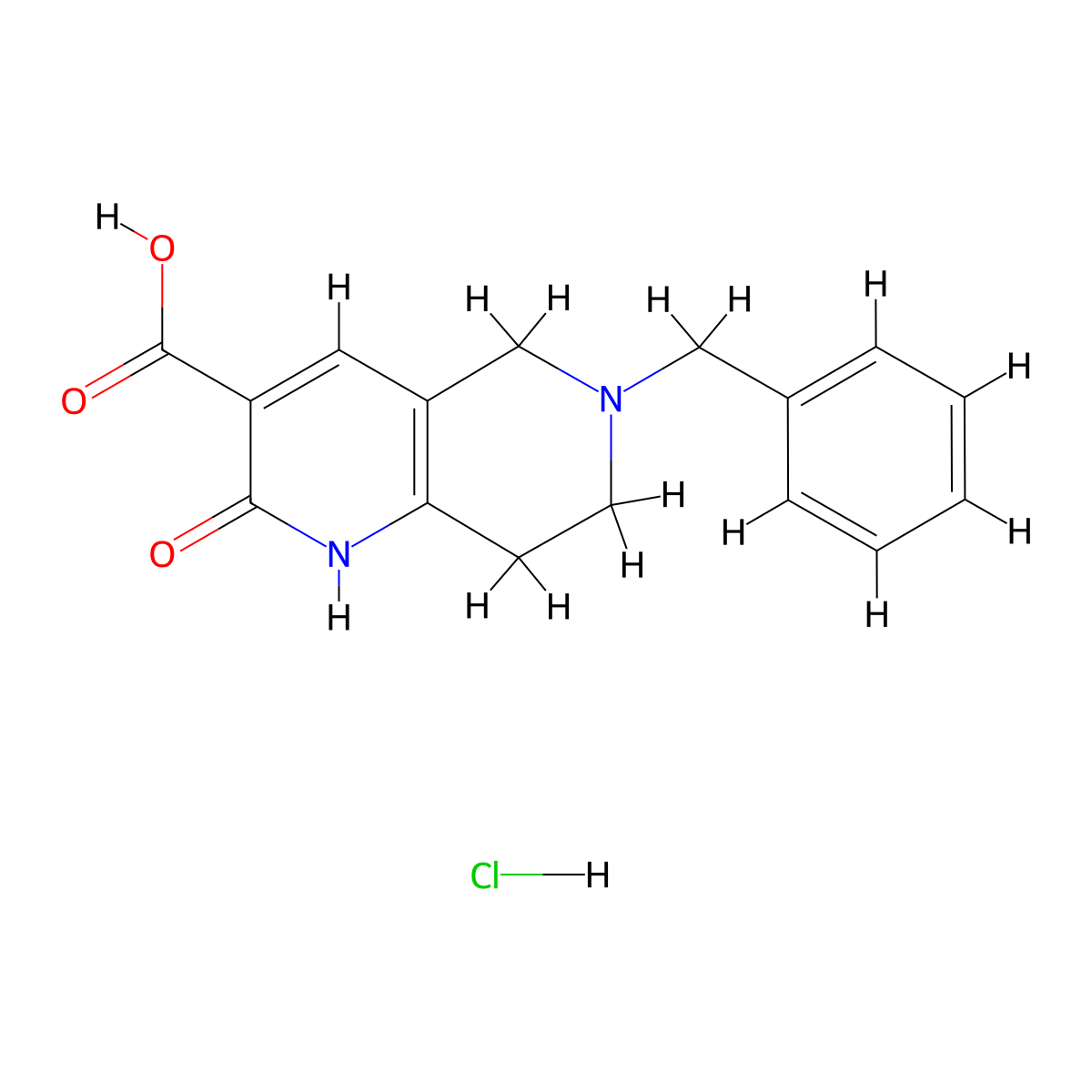 6-Benzyl-2-oxo-1,2,5,6,7,8-hexahydro-1,6-naphthyridine-3-carboxylic acid hydrochloride molecular structure, CAS 156363-99-4