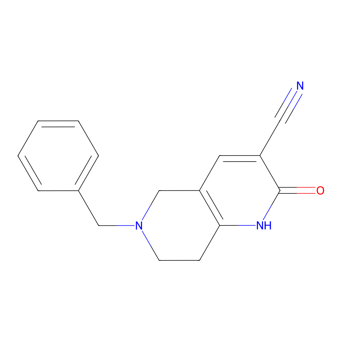 6-Benzyl-2-oxo-1,2,5,6,7,8-hexahydro-1,6-naphthyridine-3-carbonitrile molecular structure, CAS 156365-16-1