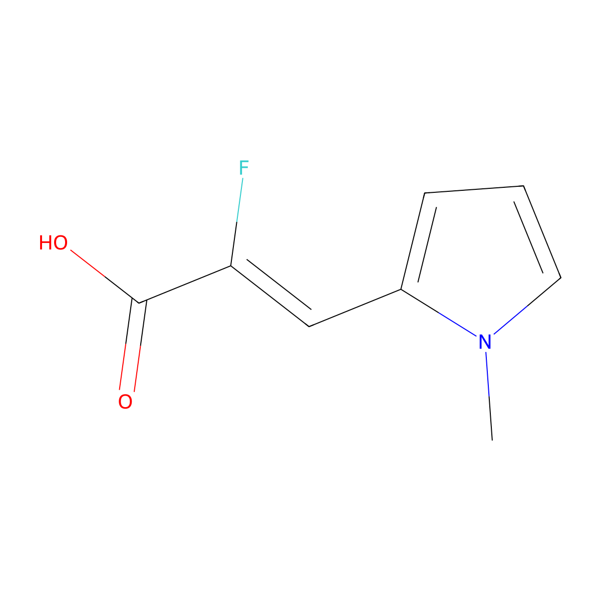 2-fluoro-3-(1-methyl-1H-pyrrol-2-yl)prop-2-enoic acid molecular structure, CAS 1563933-16-3