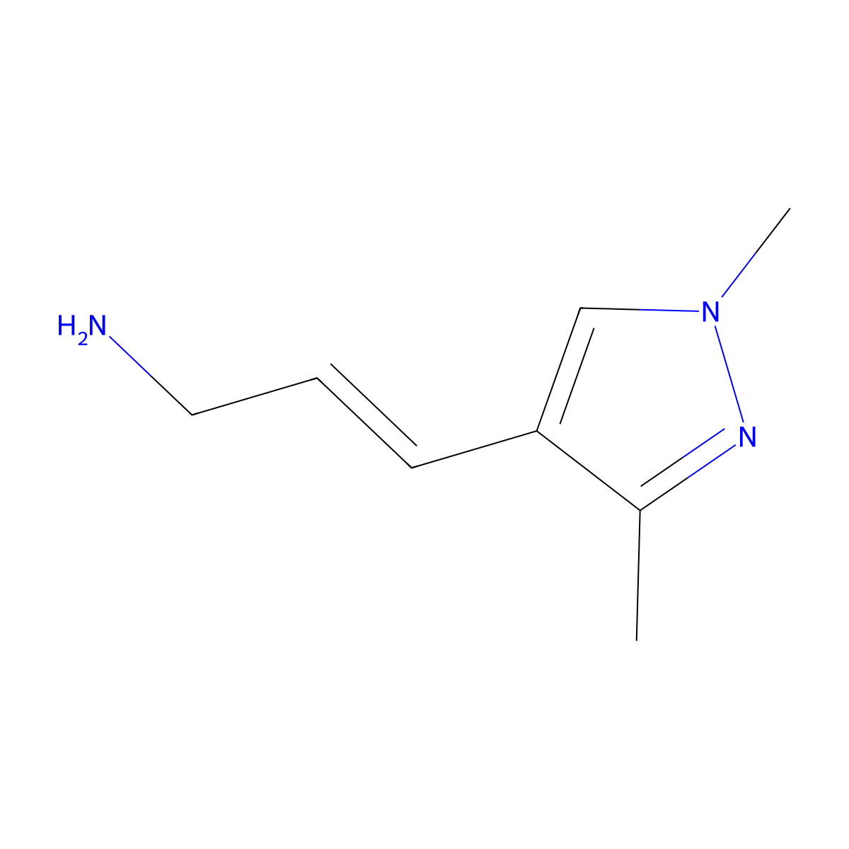 (2E)-3-(1,3-dimethyl-1H-pyrazol-4-yl)prop-2-en-1-amine molecular structure, CAS 1564344-72-4