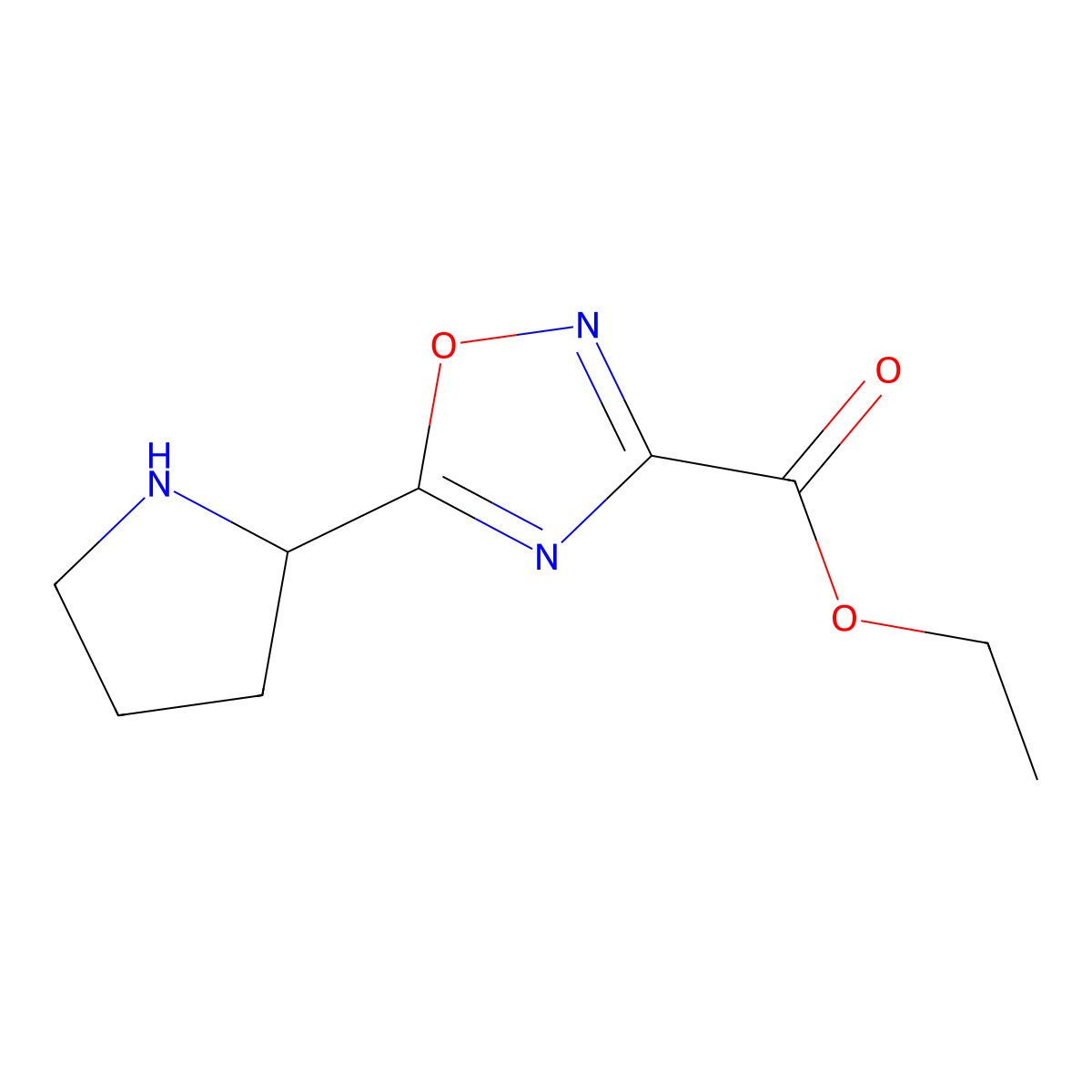 Ethyl 5-(pyrrolidin-2-yl)-1,2,4-oxadiazole-3-carboxylate molecular structure, CAS 1564502-06-2