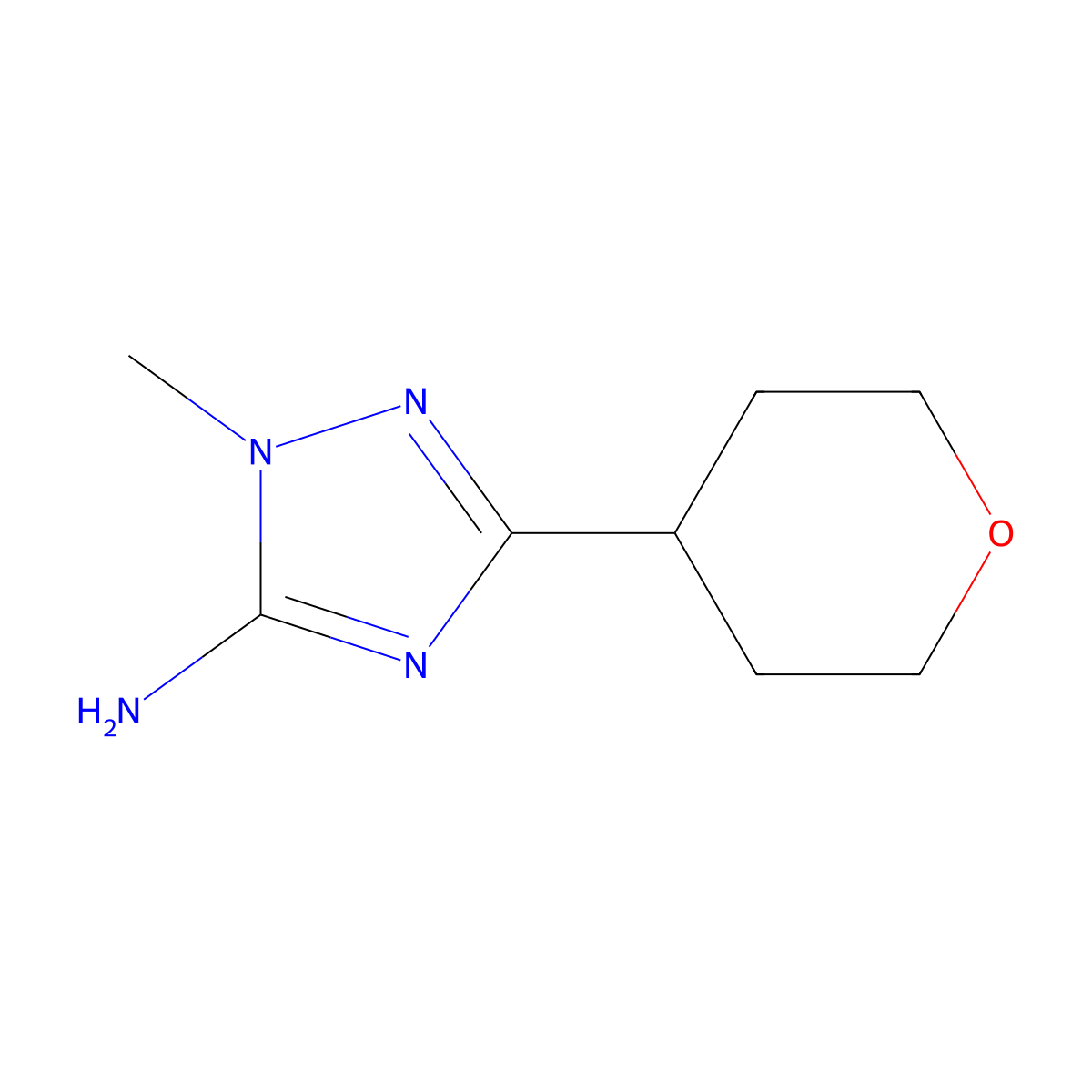 1-methyl-3-(oxan-4-yl)-1H-1,2,4-triazol-5-amine molecular structure, CAS 1564529-75-4