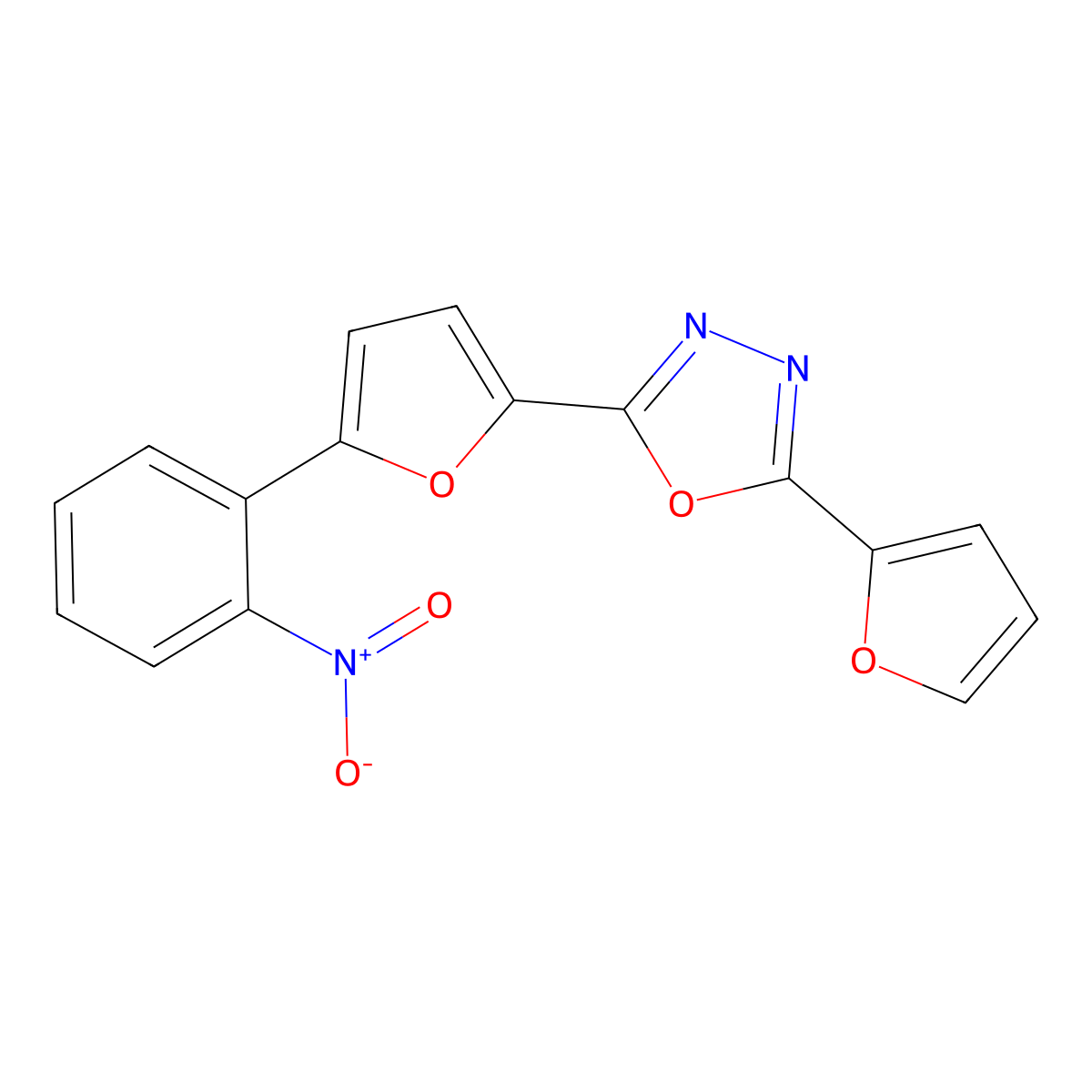 2-(Furan-2-yl)-5-[5-(2-nitrophenyl)furan-2-yl]-1,3,4-oxadiazole molecular structure, CAS 156462-63-4