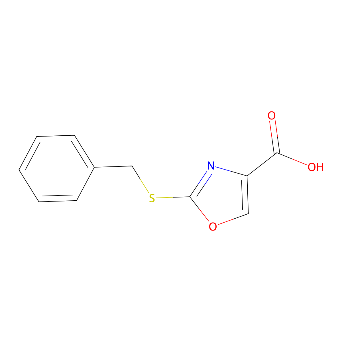 2-(Benzylsulfanyl)-1,3-oxazole-4-carboxylic acid molecular structure, CAS 1564705-28-7