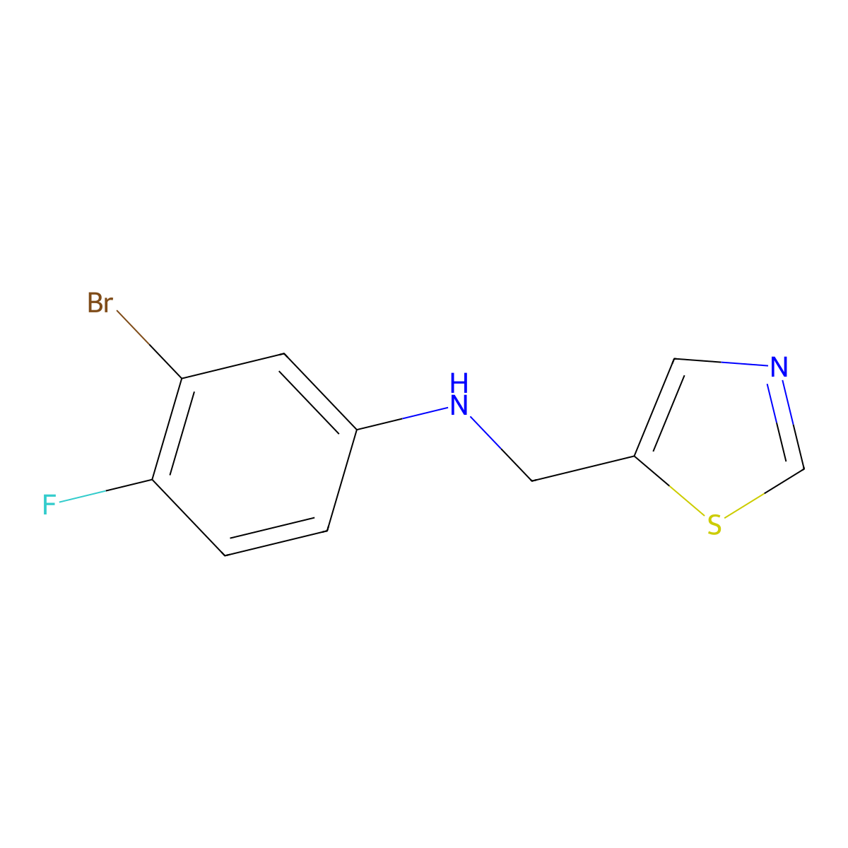 3-bromo-4-fluoro-N-[(1,3-thiazol-5-yl)methyl]aniline molecular structure, CAS 1564746-32-2