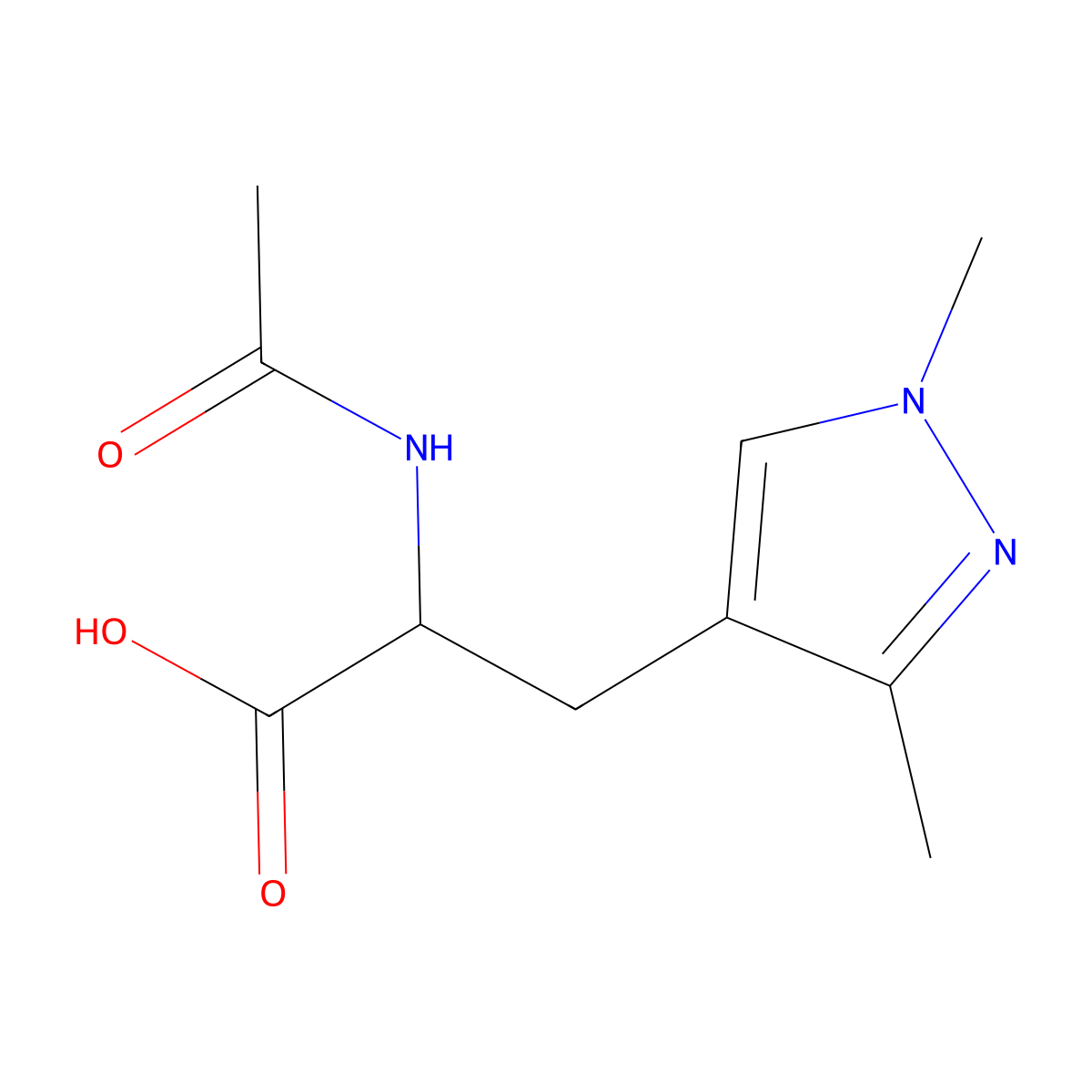 3-(1,3-dimethyl-1H-pyrazol-4-yl)-2-acetamidopropanoic acid molecular structure, CAS 1564754-54-6