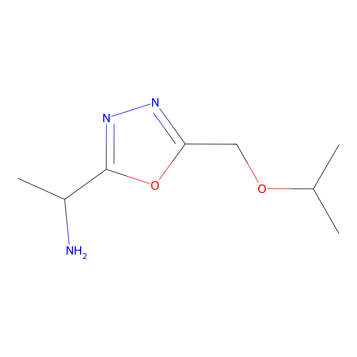 1-{5-[(Propan-2-yloxy)methyl]-1,3,4-oxadiazol-2-yl}ethan-1-amine molecular structure, CAS 1564761-86-9