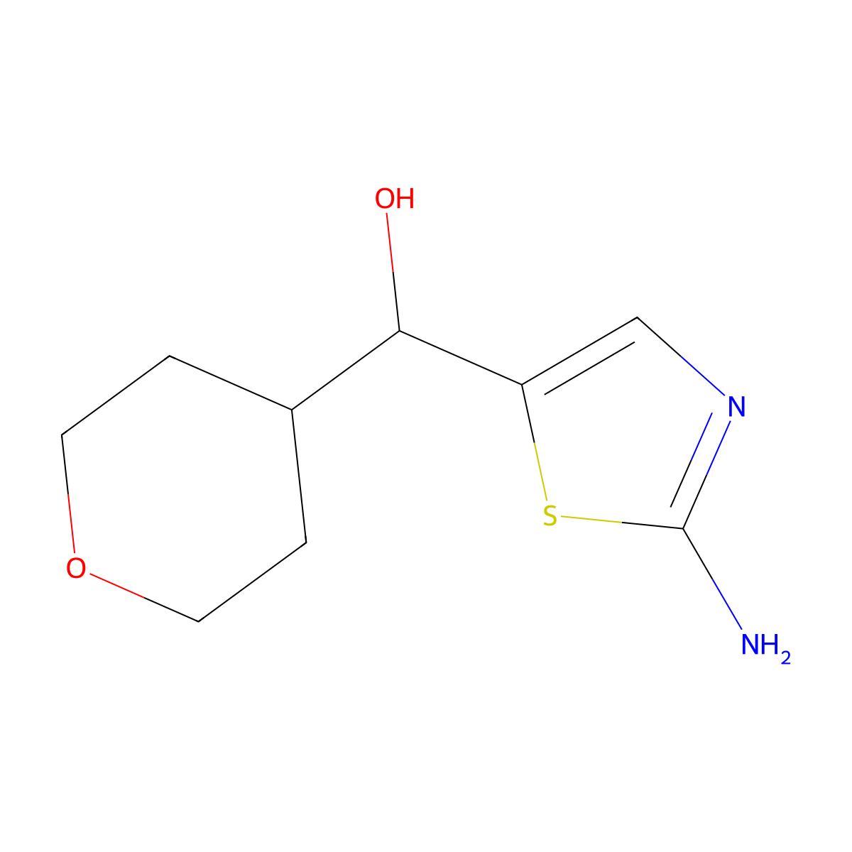 (2-Amino-1,3-thiazol-5-yl)(oxan-4-yl)methanol molecular structure, CAS 1564775-31-0