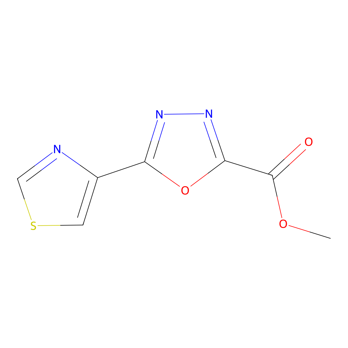 Methyl 5-(thiazol-4-yl)-1,3,4-oxadiazole-2-carboxylate molecular structure, CAS 1564790-64-2