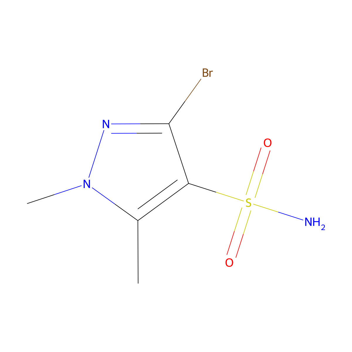3-bromo-1,5-dimethyl-1H-pyrazole-4-sulfonamide molecular structure, CAS 1564807-86-8