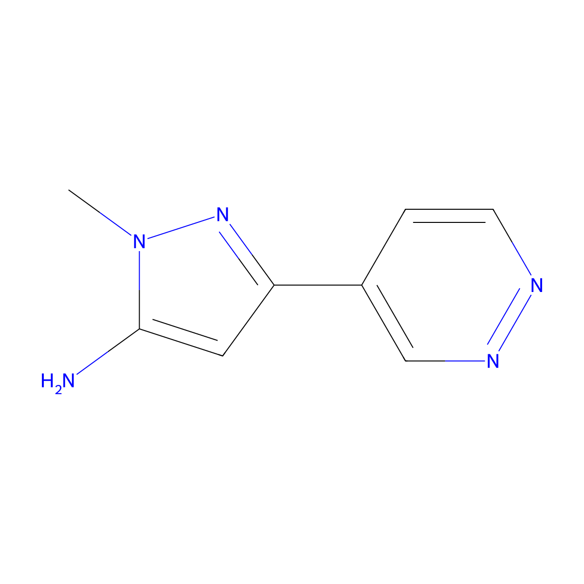 1-methyl-3-(pyridazin-4-yl)-1H-pyrazol-5-amine molecular structure, CAS 1564818-41-2