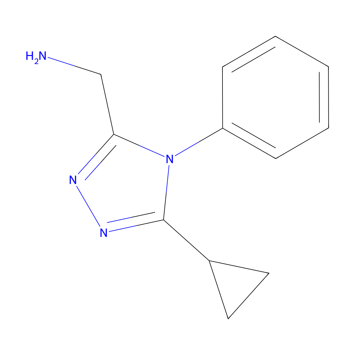 1-(5-cyclopropyl-4-phenyl-4H-1,2,4-triazol-3-yl)methanamine molecular structure, CAS 1564840-51-2