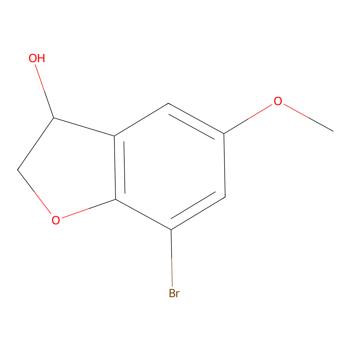 7-Bromo-5-methoxy-2,3-dihydro-1-benzofuran-3-ol molecular structure, CAS 1564844-06-9