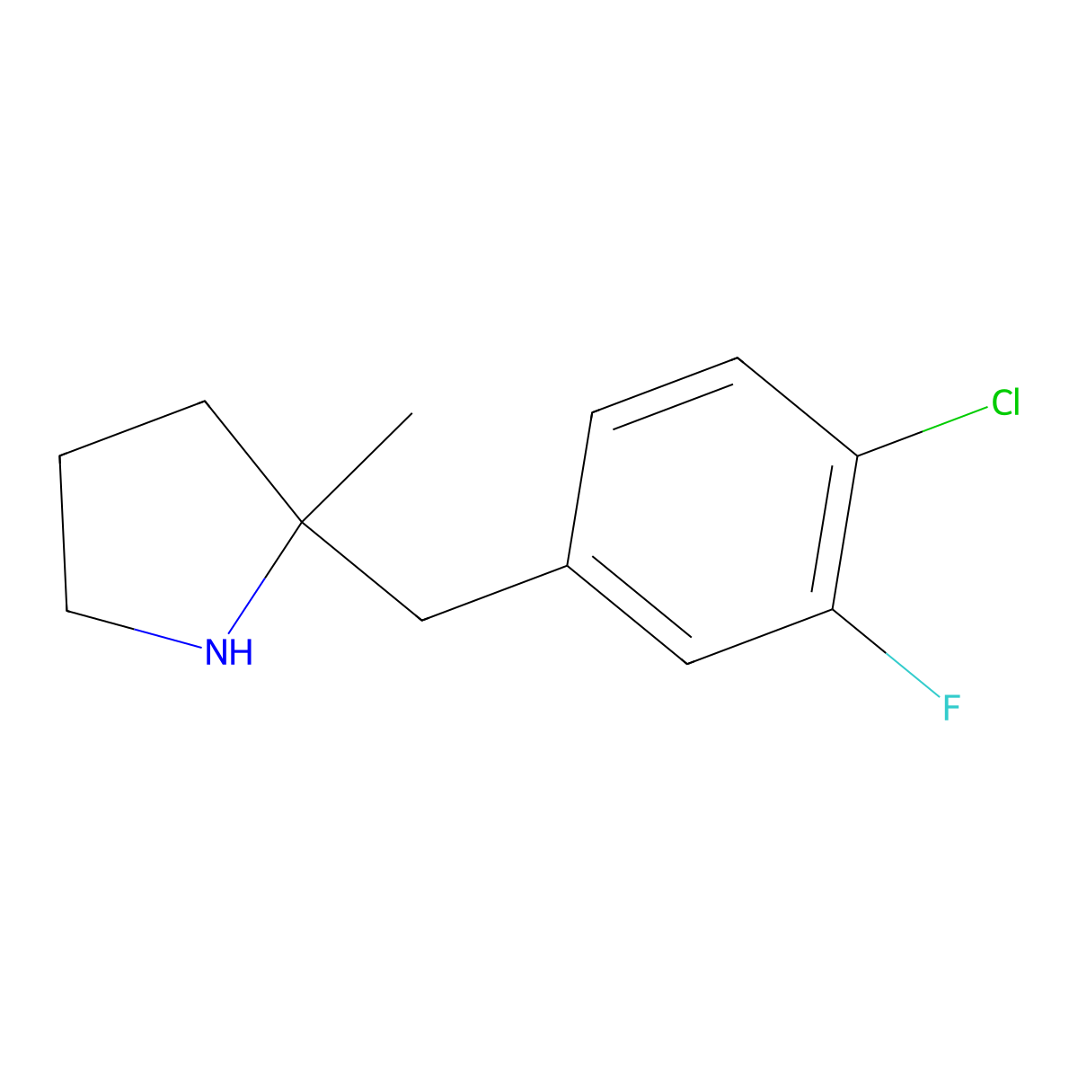 2-[(4-Chloro-3-fluorophenyl)methyl]-2-methylpyrrolidine molecular structure, CAS 1564962-92-0