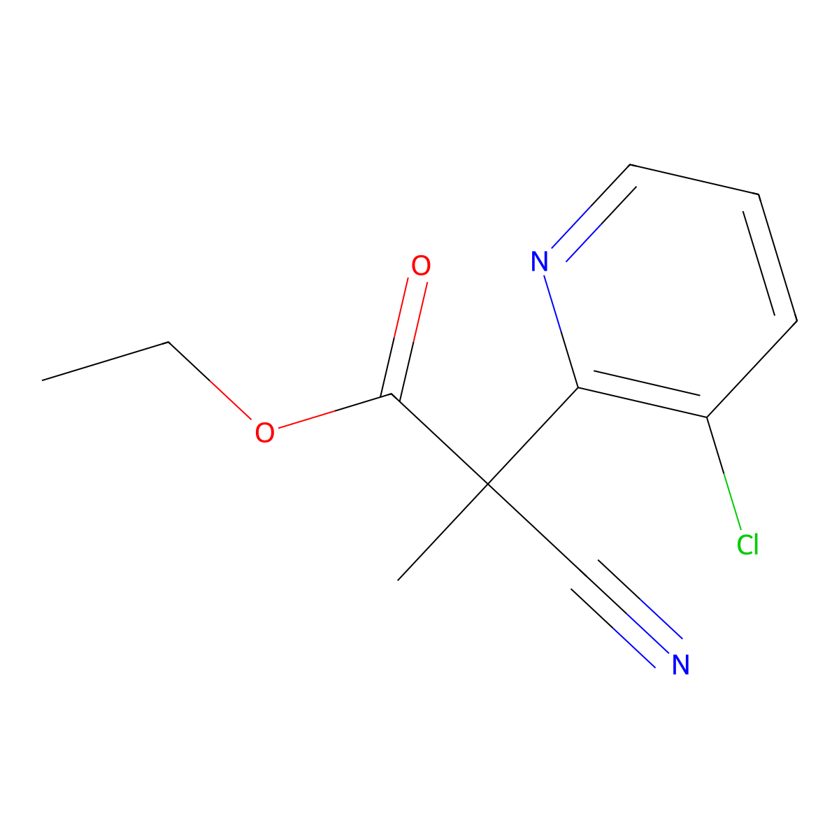 Ethyl 2-(3-chloropyridin-2-yl)-2-cyano-2-methylacetate molecular structure, CAS 1565050-85-2
