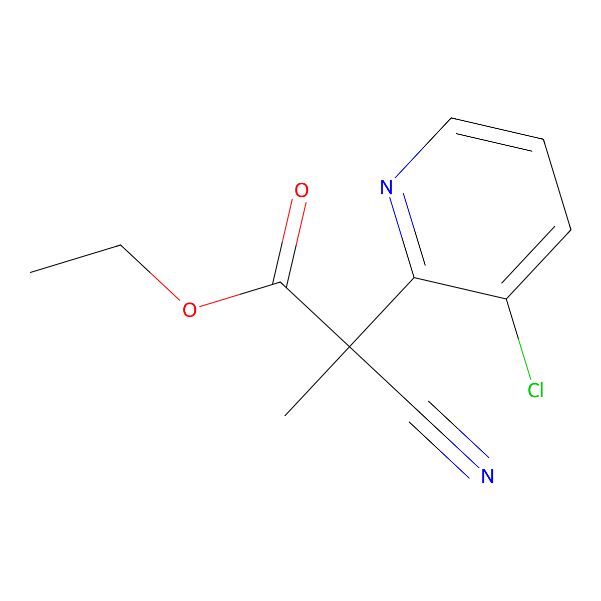 Ethyl 2-(3-chloropyridin-2-yl)-2-cyano-2-methylacetate molecular structure, CAS 1565050-85-2