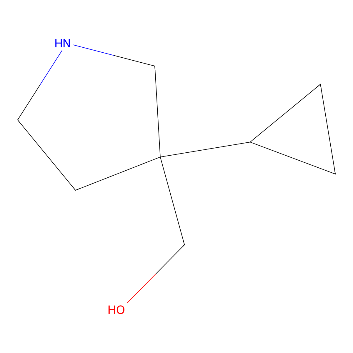 (3-Cyclopropylpyrrolidin-3-yl)methanol molecular structure, CAS 1565100-62-0