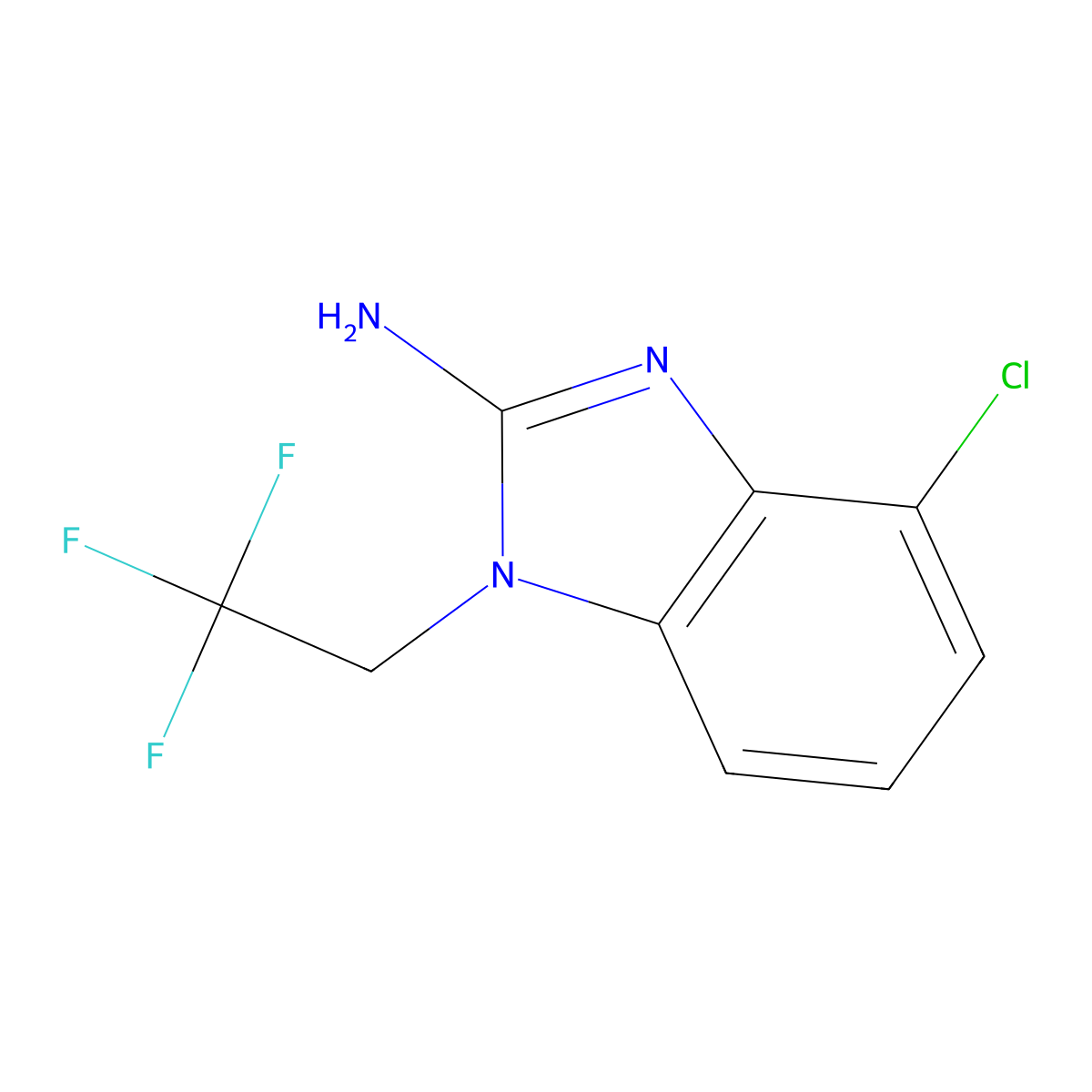 4-chloro-1-(2,2,2-trifluoroethyl)-1H-1,3-benzodiazol-2-amine molecular structure, CAS 1565106-77-5
