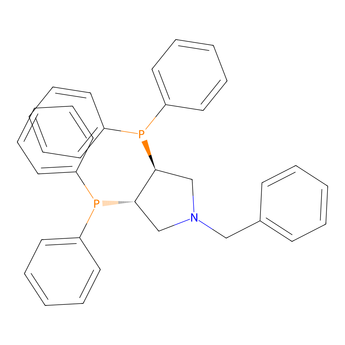 (3S,4S)-1-Benzyl-3,4-bis(diphenylphosphanyl)pyrrolidine molecular structure, CAS 156517-64-5
