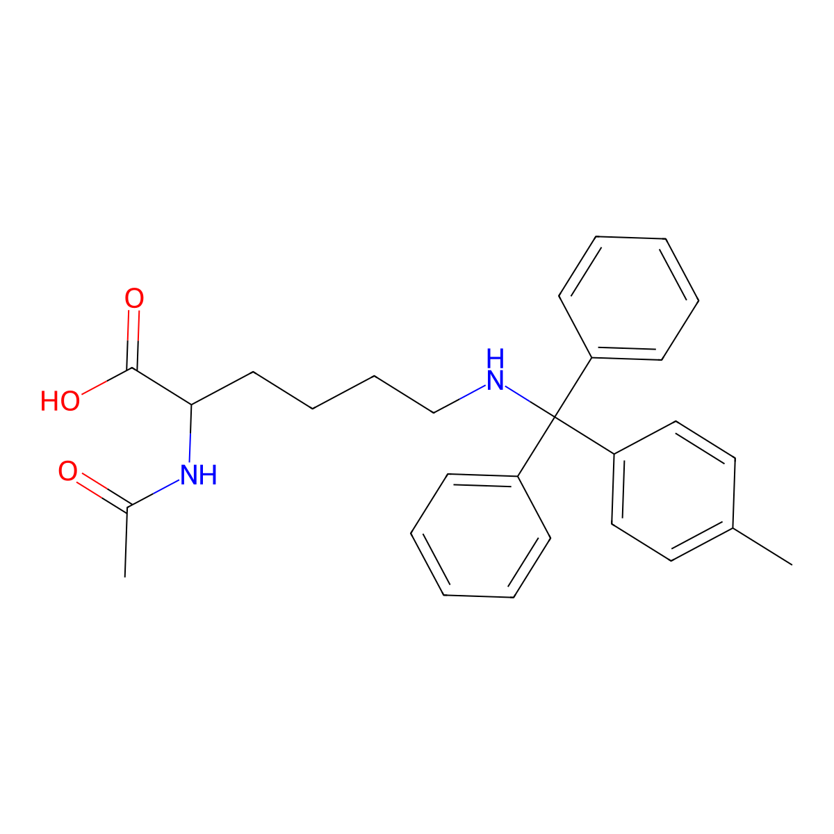 (S)-2-acetamido-6-(diphenyl(p-tolyl)methylamino)hexanoic acid molecular structure, CAS 1565306-21-9