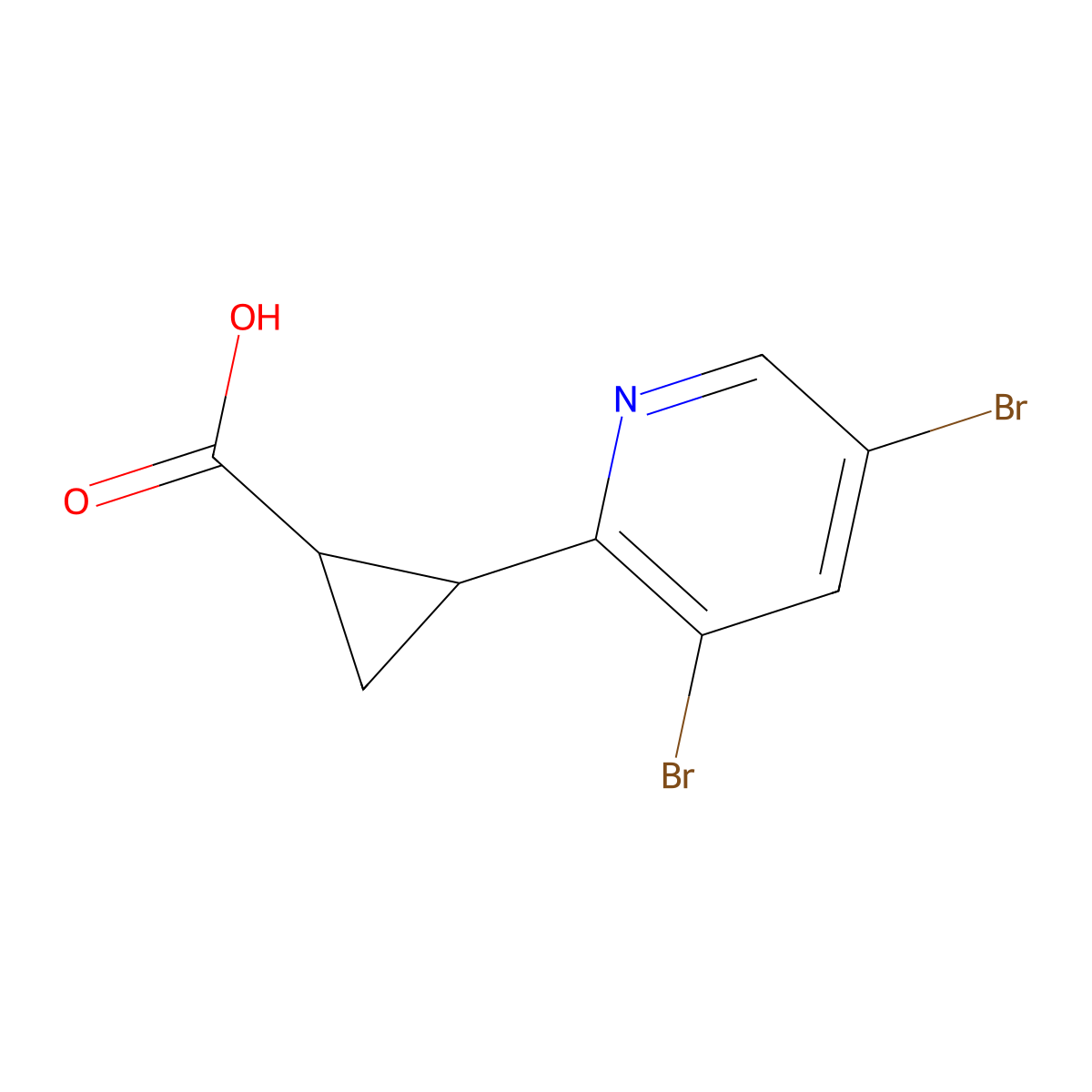 2-(3,5-Dibromopyridin-2-yl)cyclopropane-1-carboxylic acid molecular structure, CAS 1565331-58-9