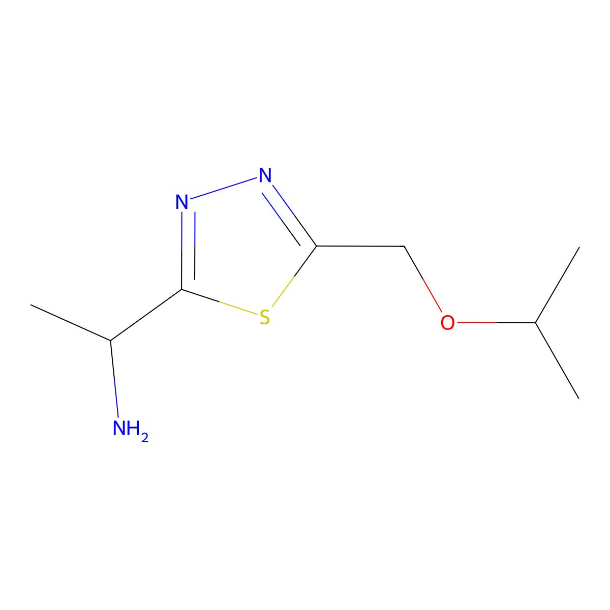 1-{5-[(Propan-2-yloxy)methyl]-1,3,4-thiadiazol-2-yl}ethan-1-amine molecular structure, CAS 1565395-60-9
