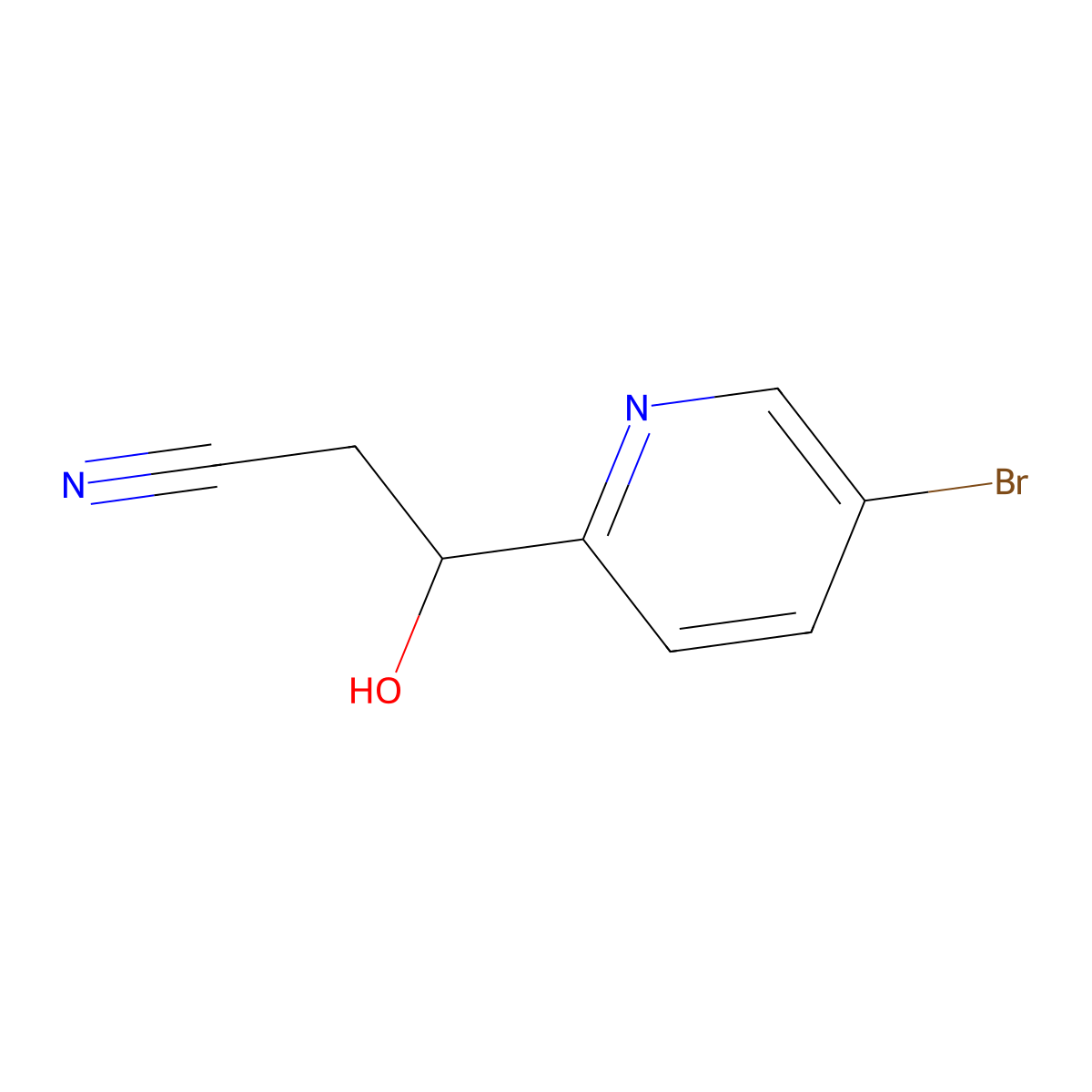 3-(5-Bromopyridin-2-yl)-3-hydroxypropanenitrile molecular structure, CAS 1565411-25-7
