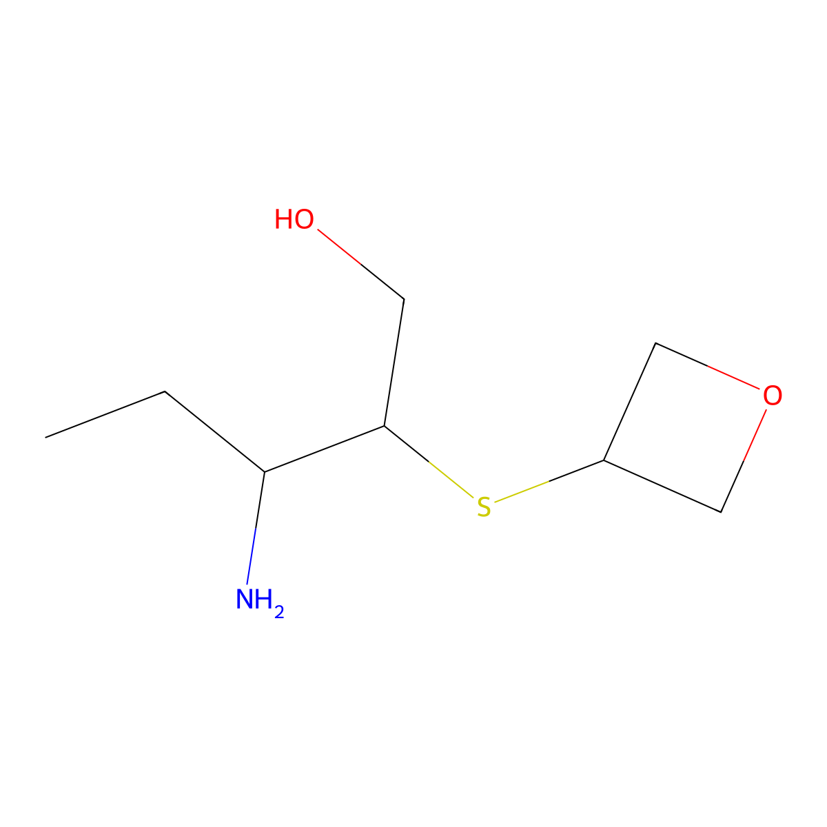 3-Amino-2-(oxetan-3-ylsulfanyl)pentan-1-ol molecular structure, CAS 1565413-39-9