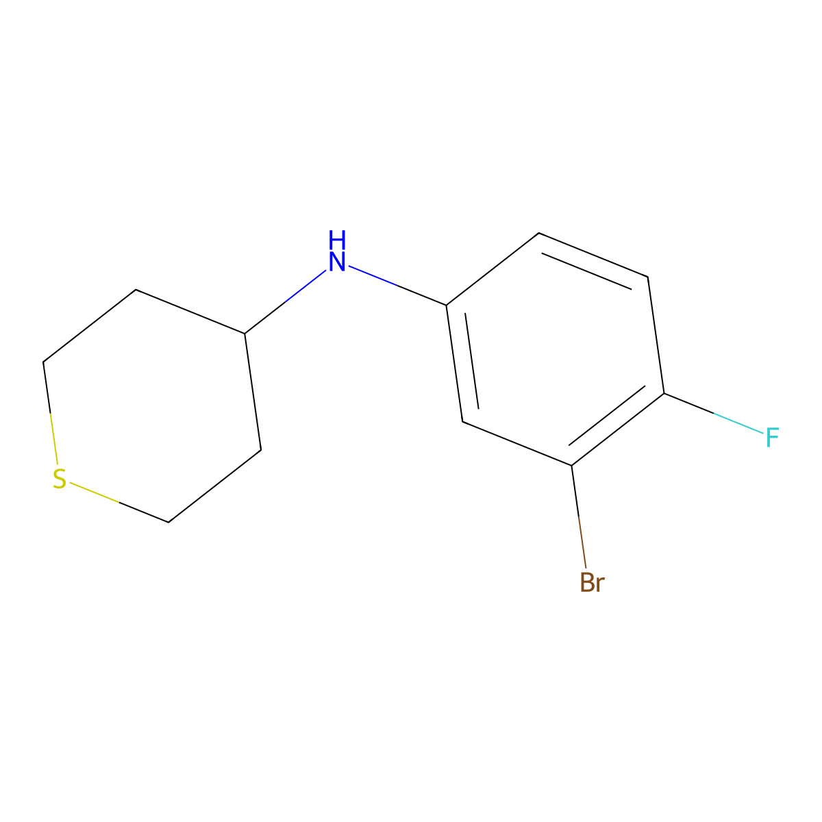 N-(3-Bromo-4-fluorophenyl)thian-4-amine molecular structure, CAS 1565419-05-7