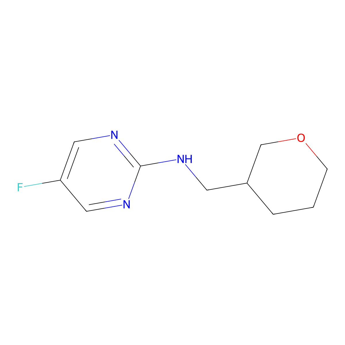 5-fluoro-N-[(oxan-3-yl)methyl]pyrimidin-2-amine molecular structure, CAS 1565435-03-1