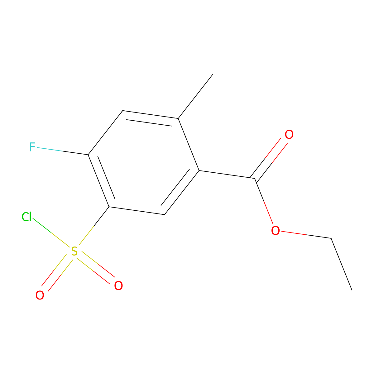 Ethyl 5-(chlorosulfonyl)-4-fluoro-2-methylbenzoate molecular structure, CAS 1565451-30-0