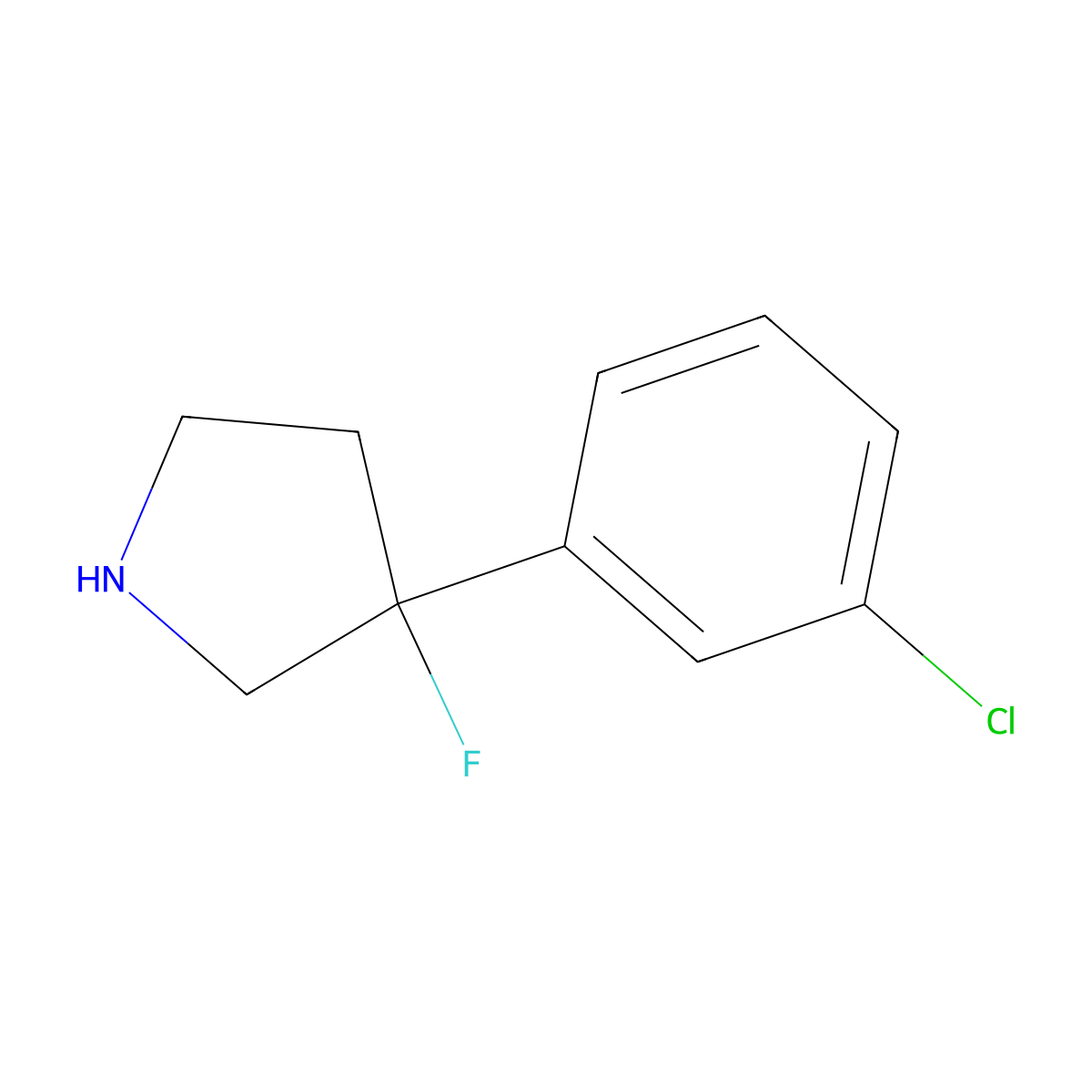 3-(3-Chlorophenyl)-3-fluoropyrrolidine molecular structure, CAS 1565489-33-9