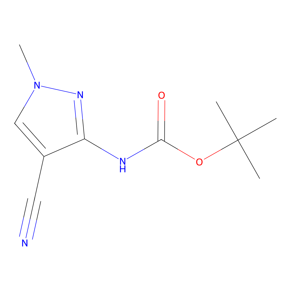 tert-butyl N-(4-cyano-1-methyl-1H-pyrazol-3-yl)carbamate molecular structure, CAS 1565553-78-7