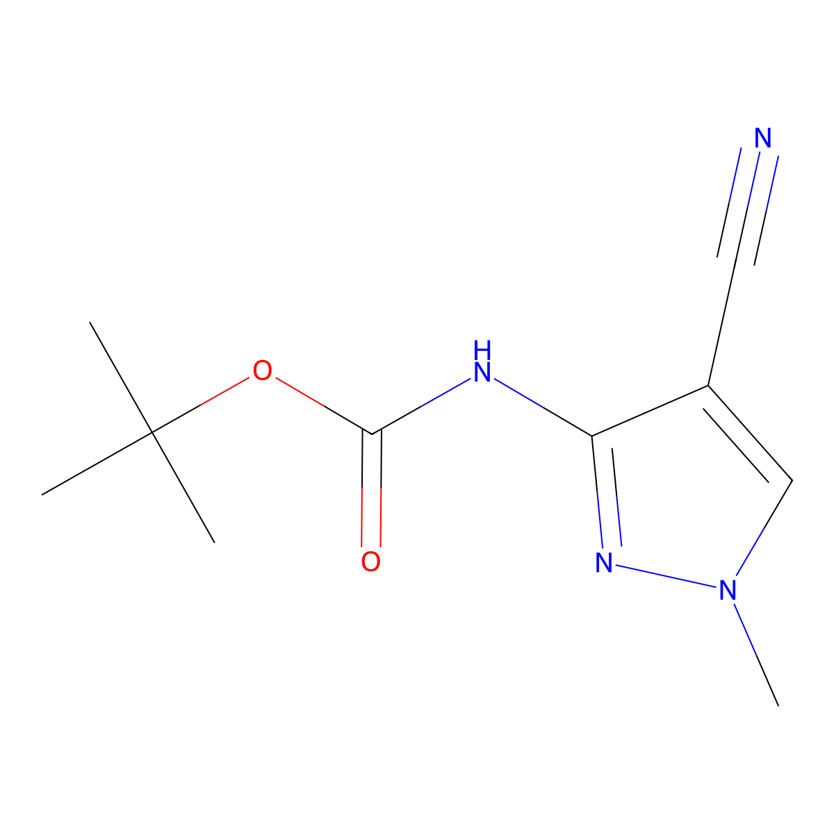 tert-butyl N-(4-cyano-1-methyl-1H-pyrazol-3-yl)carbamate molecular structure, CAS 1565553-78-7