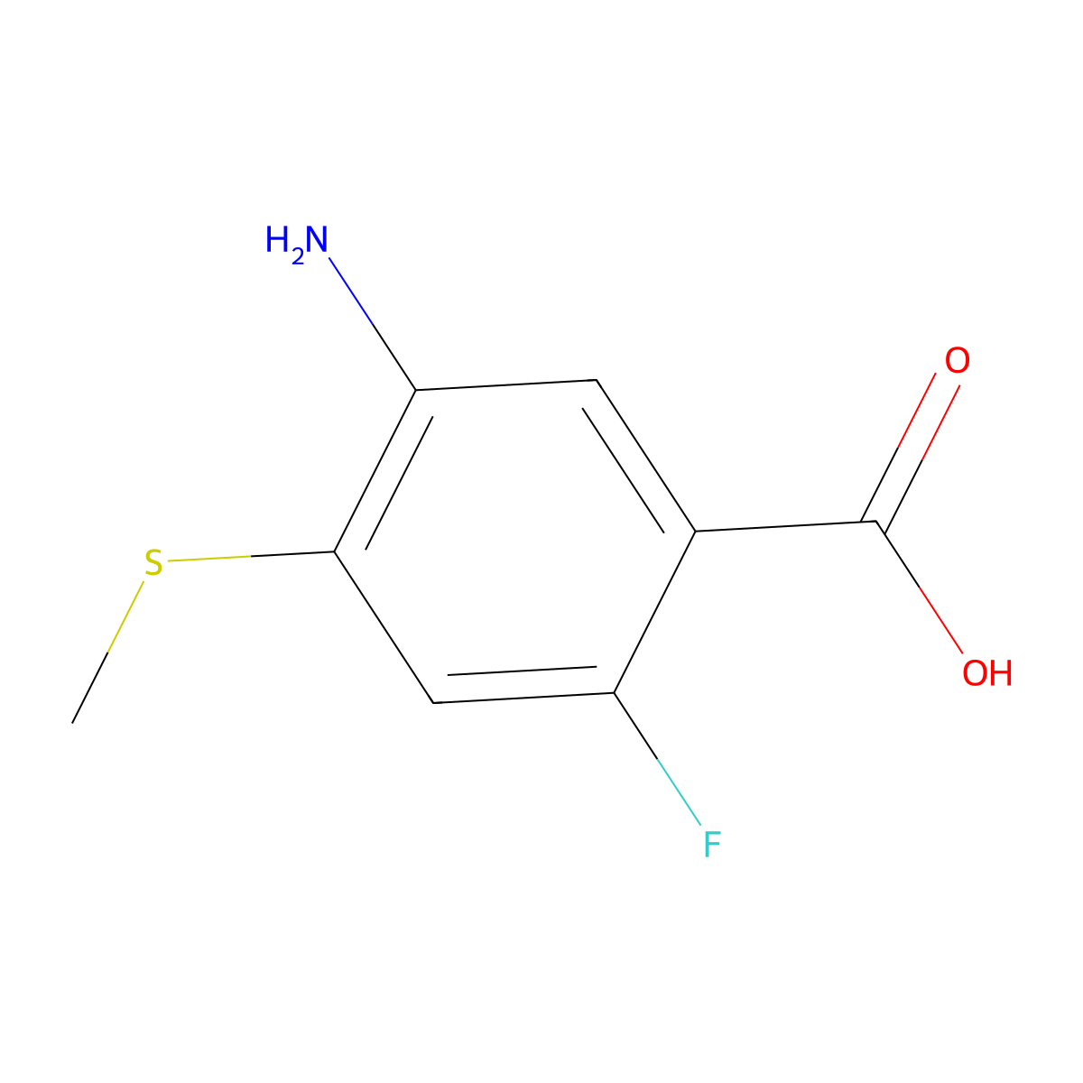 5-Amino-2-fluoro-4-(methylsulfanyl)benzoic acid molecular structure, CAS 1565555-44-3