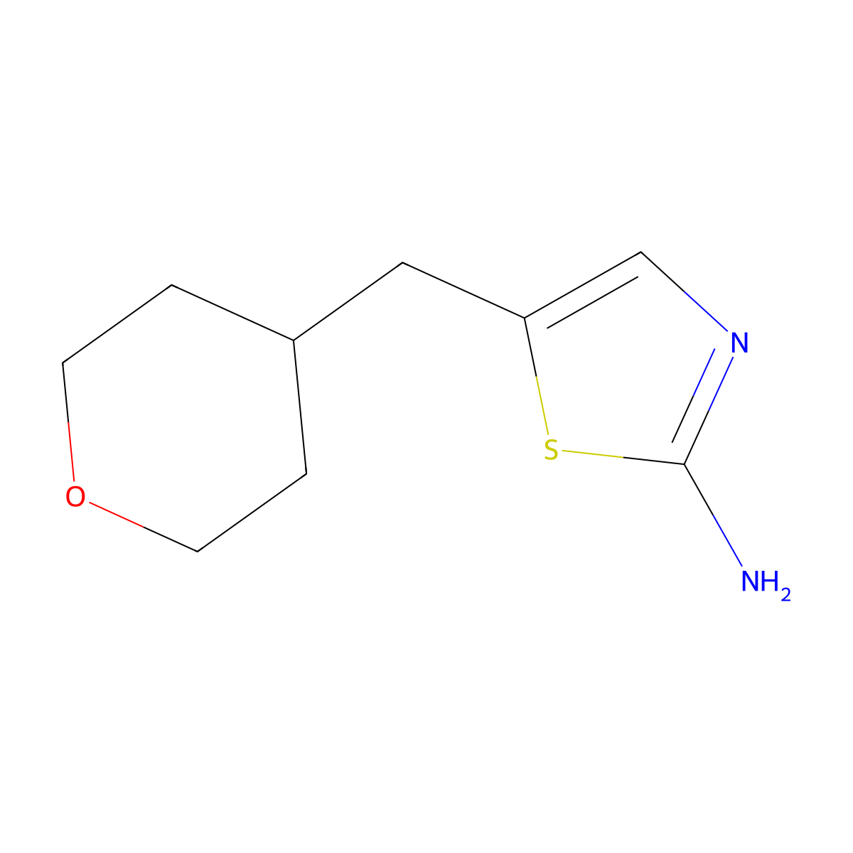 5-((Tetrahydro-2H-pyran-4-yl)methyl)thiazol-2-amine molecular structure, CAS 1565615-02-2