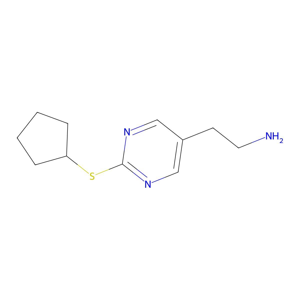 2-[2-(Cyclopentylsulfanyl)pyrimidin-5-yl]ethan-1-amine molecular structure, CAS 1565737-23-6